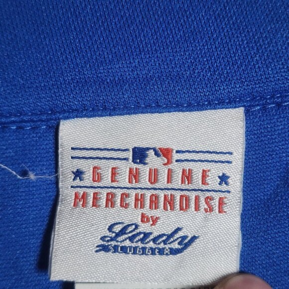 Chicago Cubs Jersey Womens XL Blue White MLB Baseball Button Front Script Raglan - Picture 4 of 9